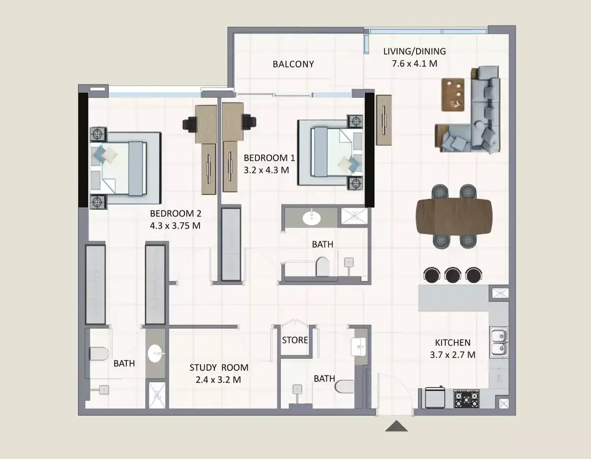 Планировка — 2-спальная, 136 м²