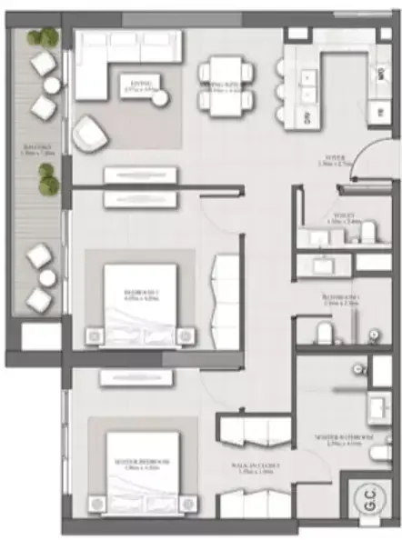 Планировка — 2-спальная, 106 м²