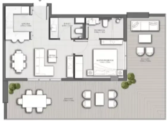 Планировка — 1-спальная, 103 м²
