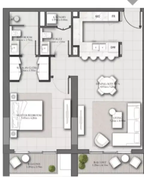 Планировка — 1-спальная, 86 м²