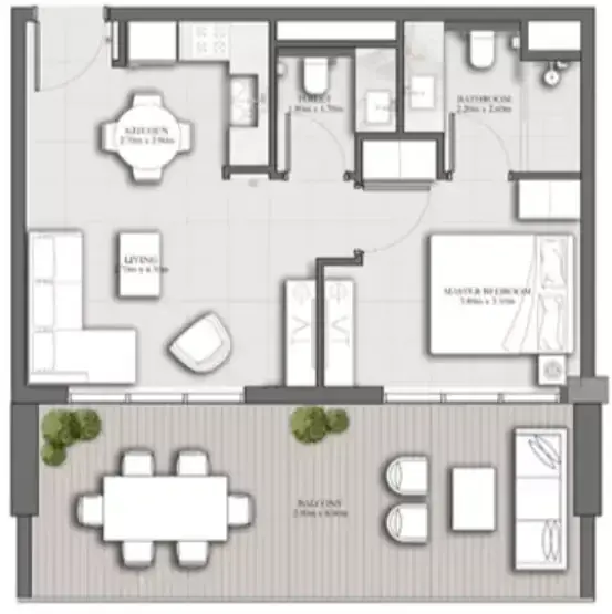 Планировка — 1-спальная, 74 м²