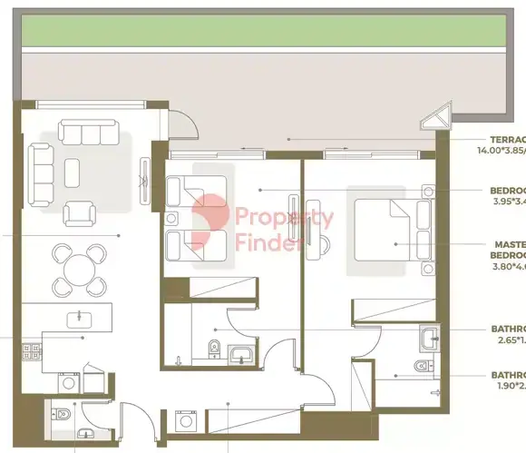 Планировка — 2-спальная, 152 м²