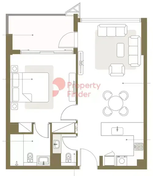 Планировка — 1-спальная, 73 м²