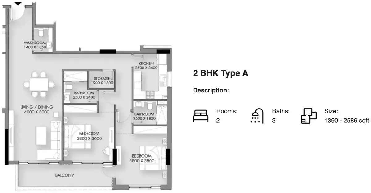 Планировка — 2-спальная, 129 м²