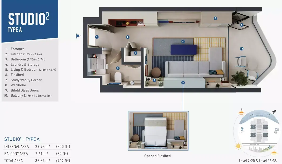 Планировка — Студия, 37 м²