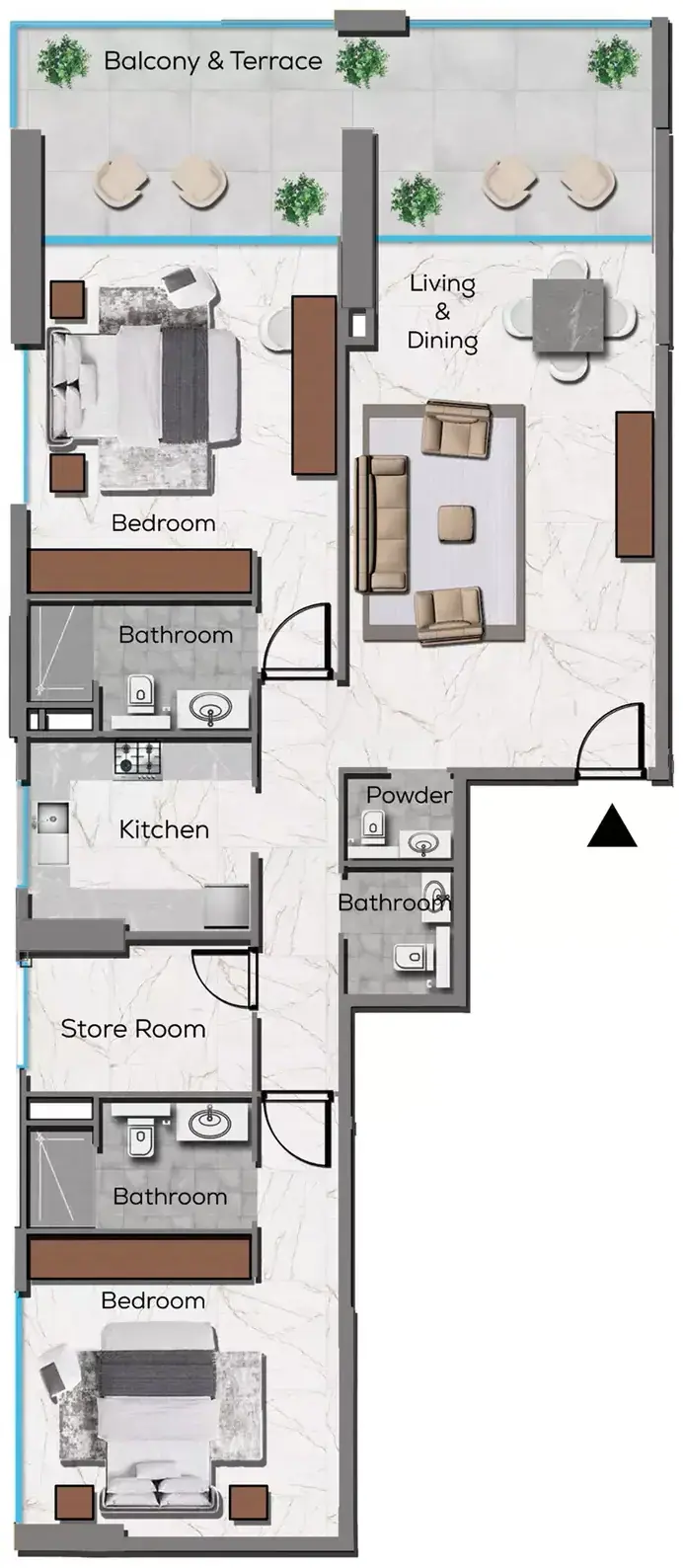 Планировка — 2-спальная, 145 м²