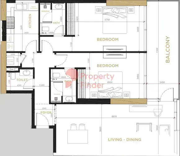 Планировка — 2-спальная, 133 м²