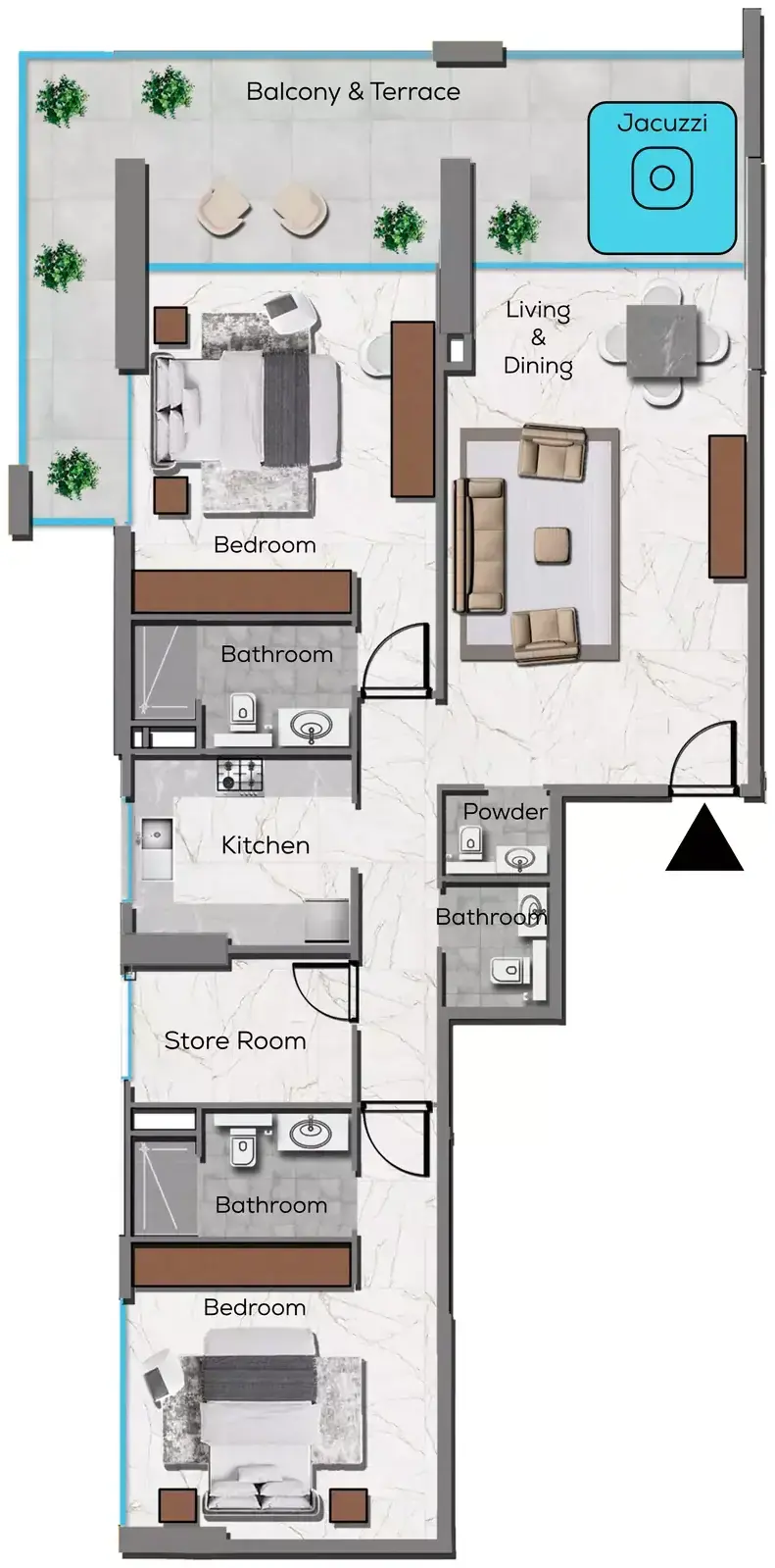 Планировка — 2-спальная, 154 м²