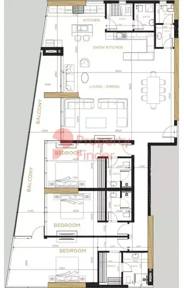 Планировка — 3-спальная, 245 м²