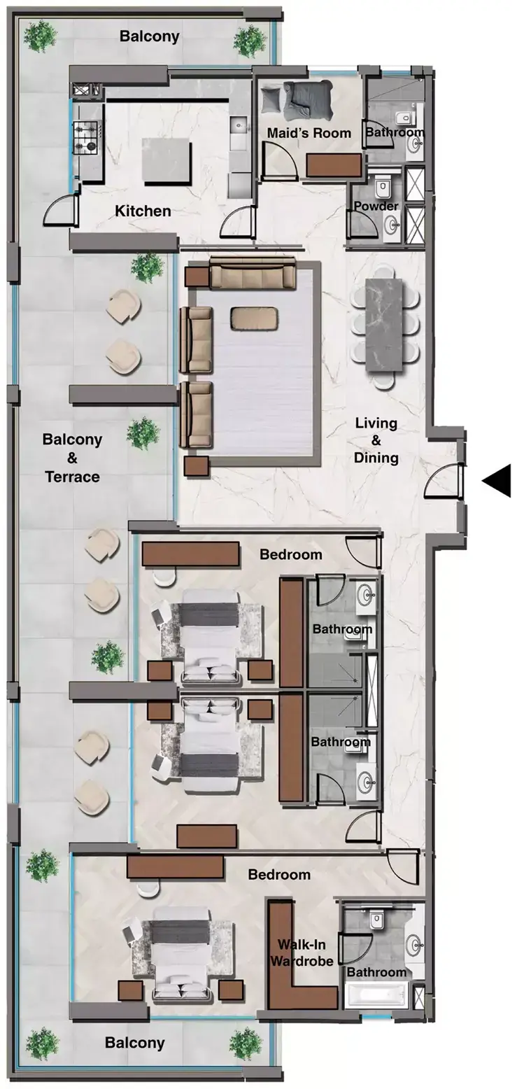 Планировка — 3-спальная, 252 м²