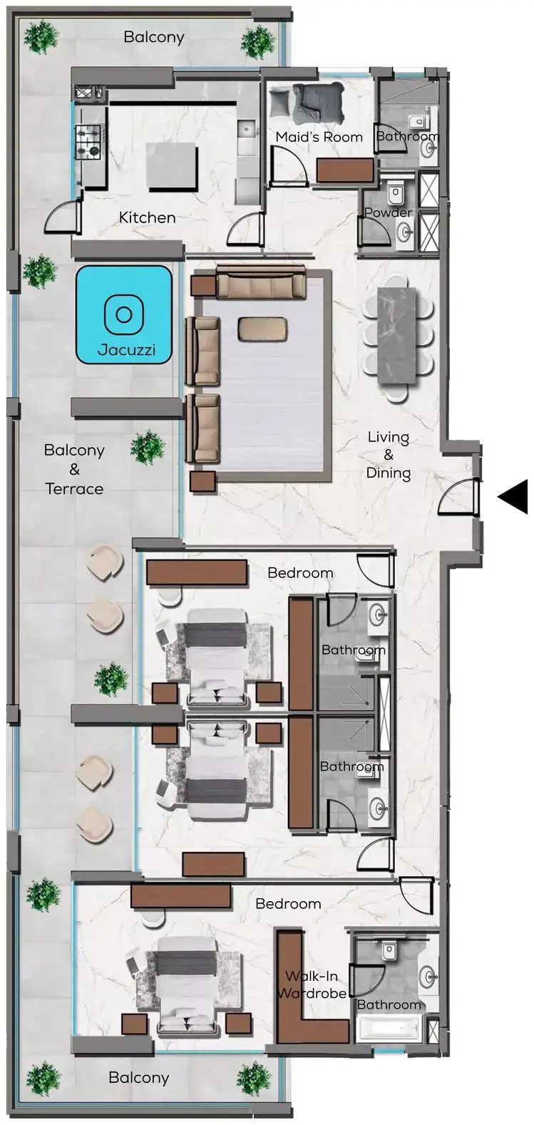 Планировка — 3-спальная, 271 м²