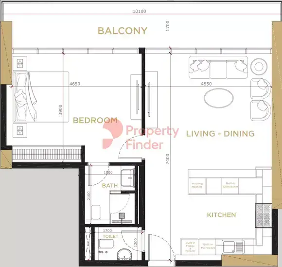 Планировка — 1-спальная, 81 м²