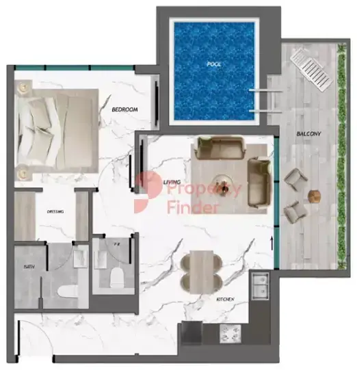 Планировка — 2-спальная, 38 м²