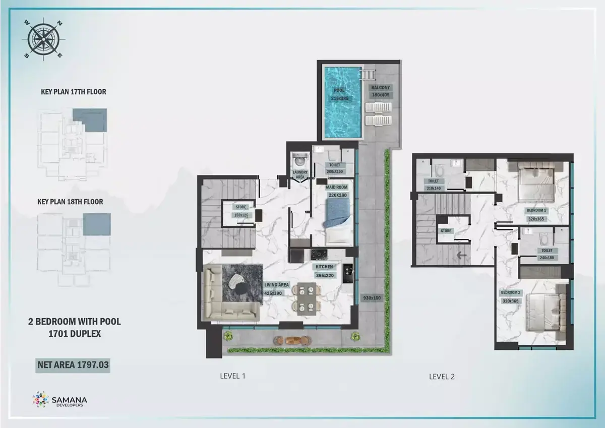 Планировка — 2-спальная, 167 м²