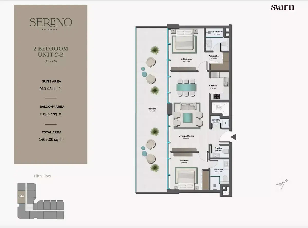 Планировка — 2-спальная, 136 м²