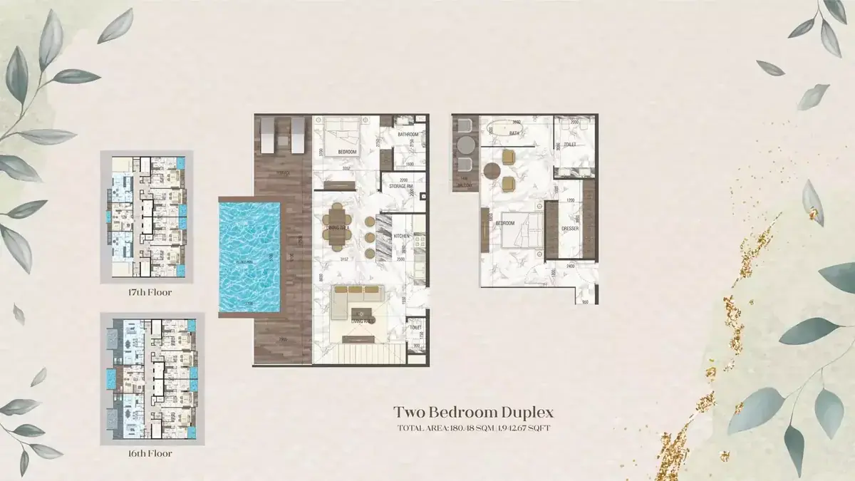 Планировка — 2-спальная, 180 м²
