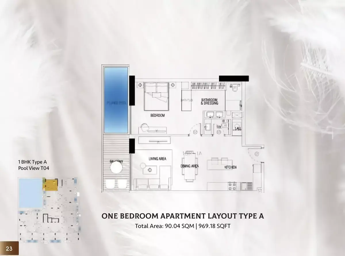 Планировка — 1-спальная, 90 м²