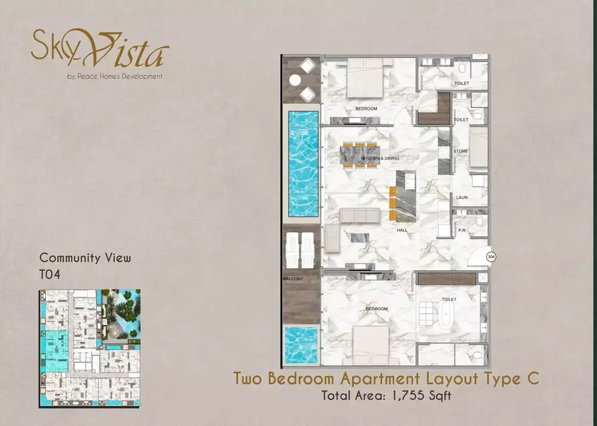 Планировка — 2-спальная, 163 м²