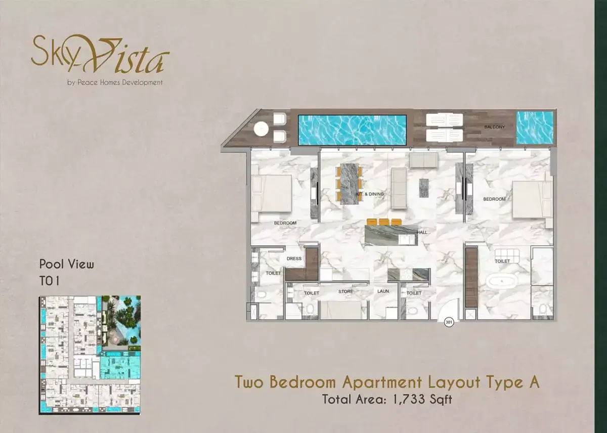 Планировка — 2-спальная, 161 м²