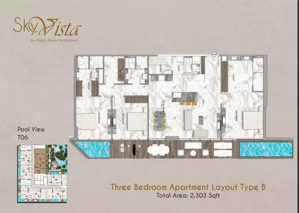 Планировка — 3-спальная, 214 м²
