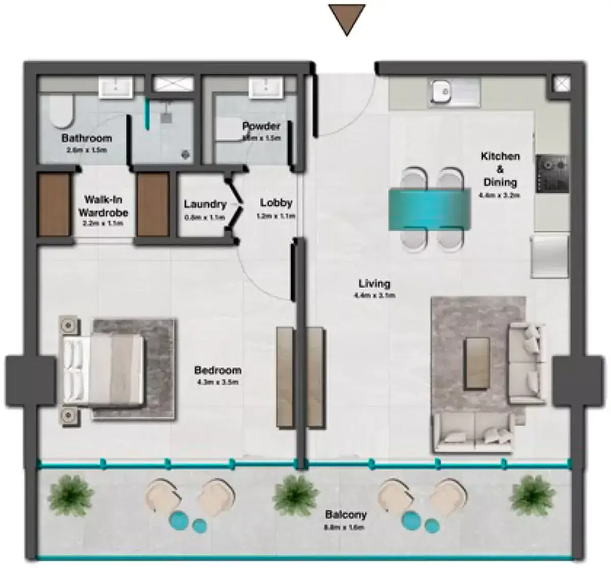 Планировка — 1-спальная, 73 м²