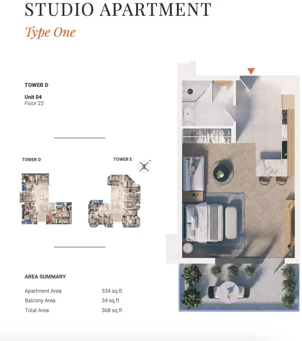 Планировка — Студия, 34 м²