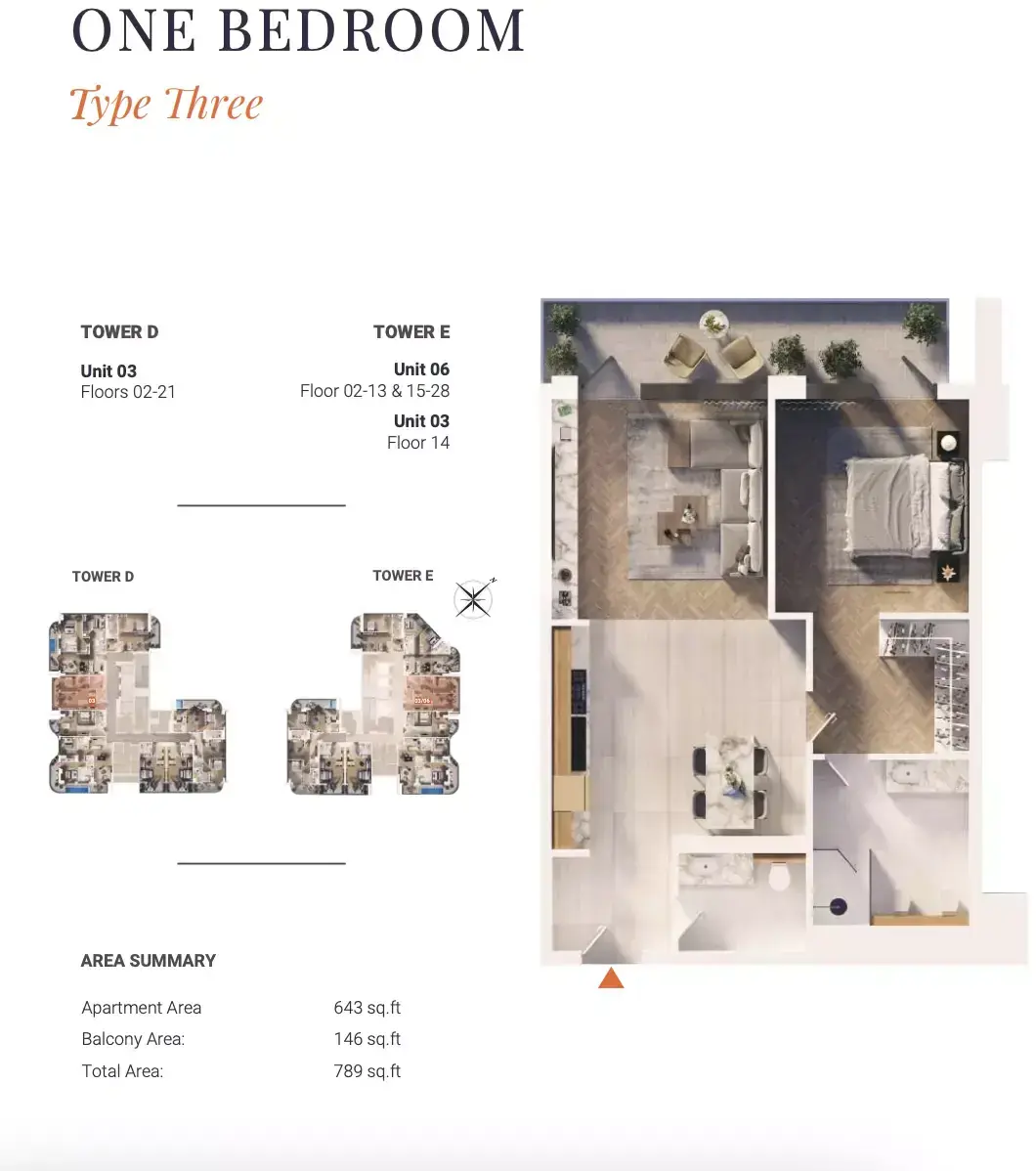 Планировка — 1-спальная, 73 м²