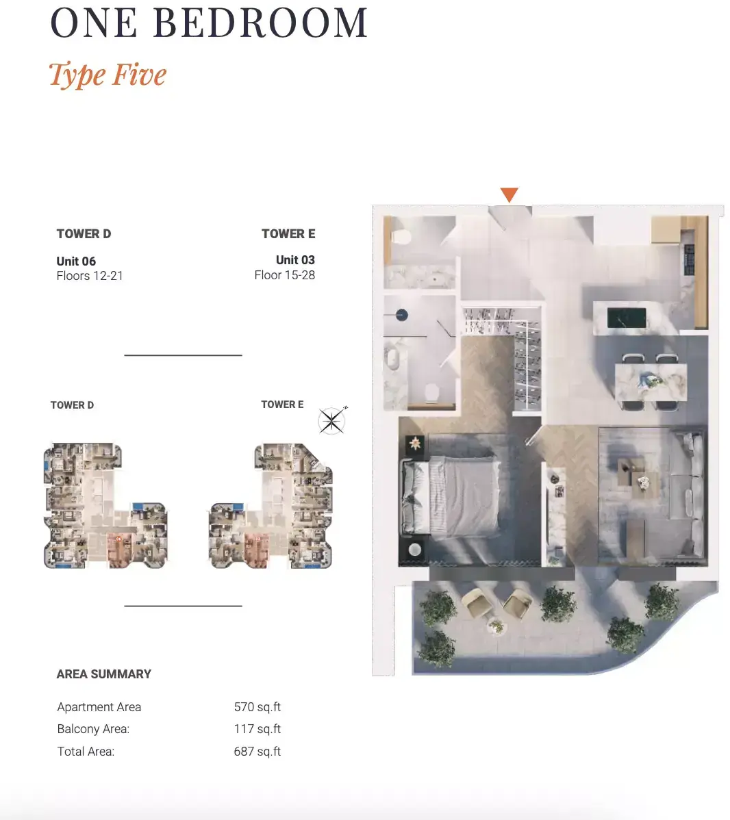 Планировка — 1-спальная, 64 м²