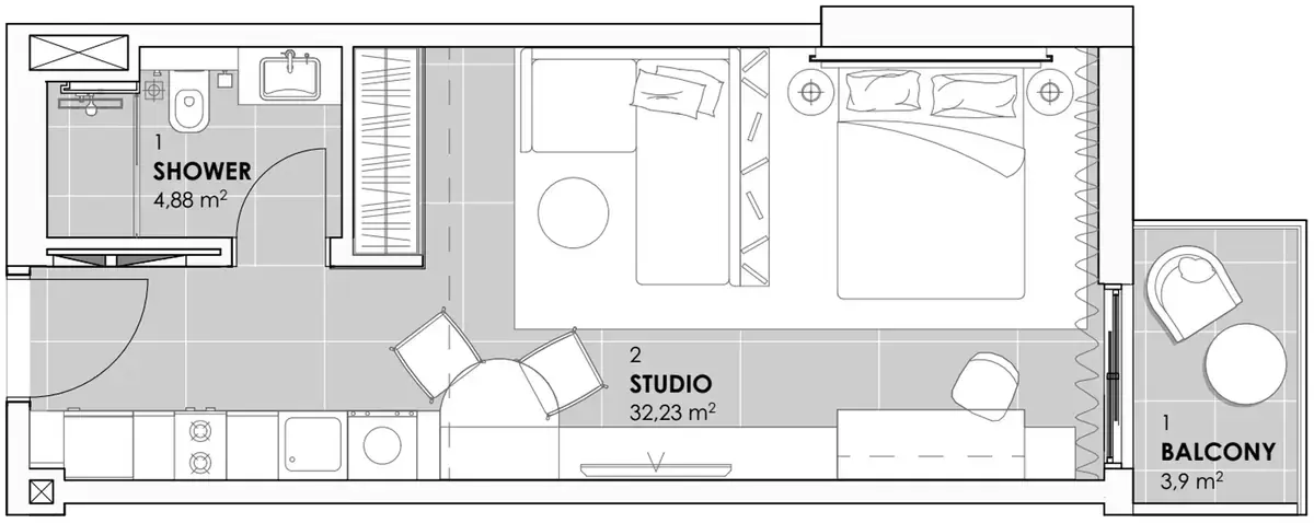 Планировка — Студия, 41 м²