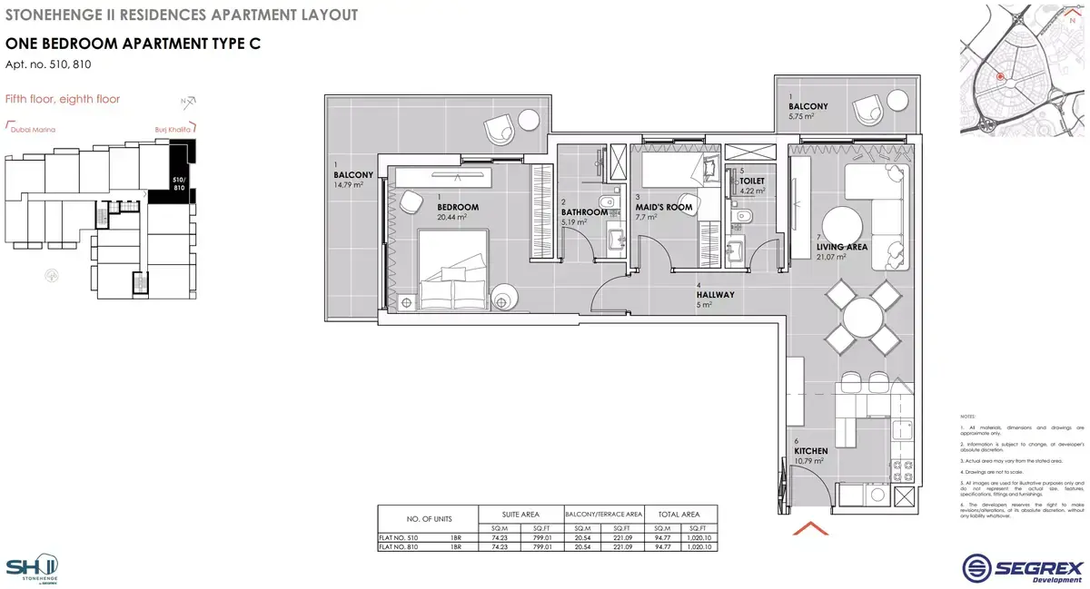 Планировка — 1-спальная, 95 м²