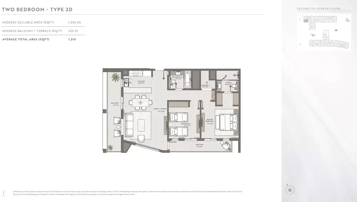 Планировка — 2-спальная, 122 м²