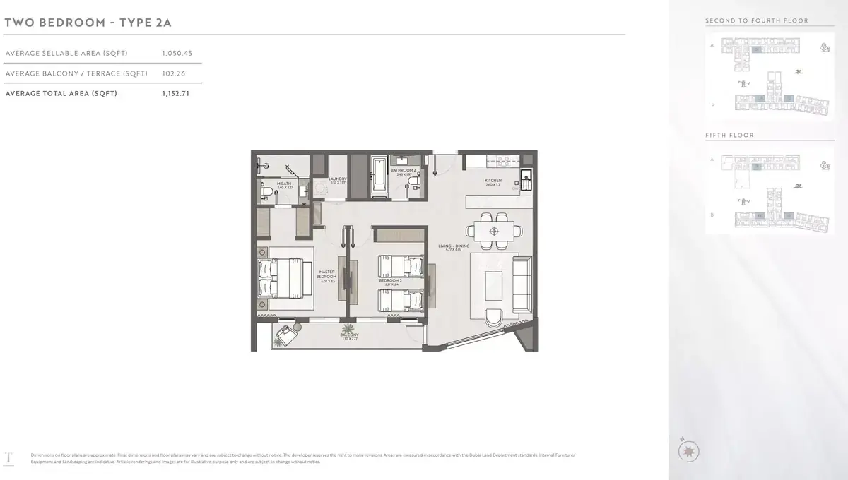 Планировка — 2-спальная, 107 м²
