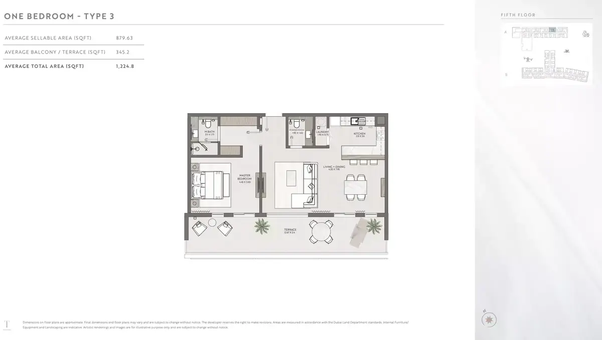 Планировка — 1-спальная, 114 м²
