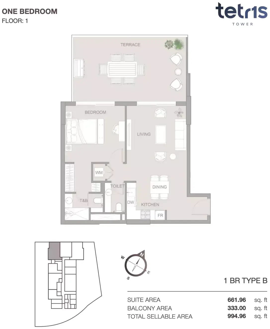 Планировка — 1-спальная, 92 м²