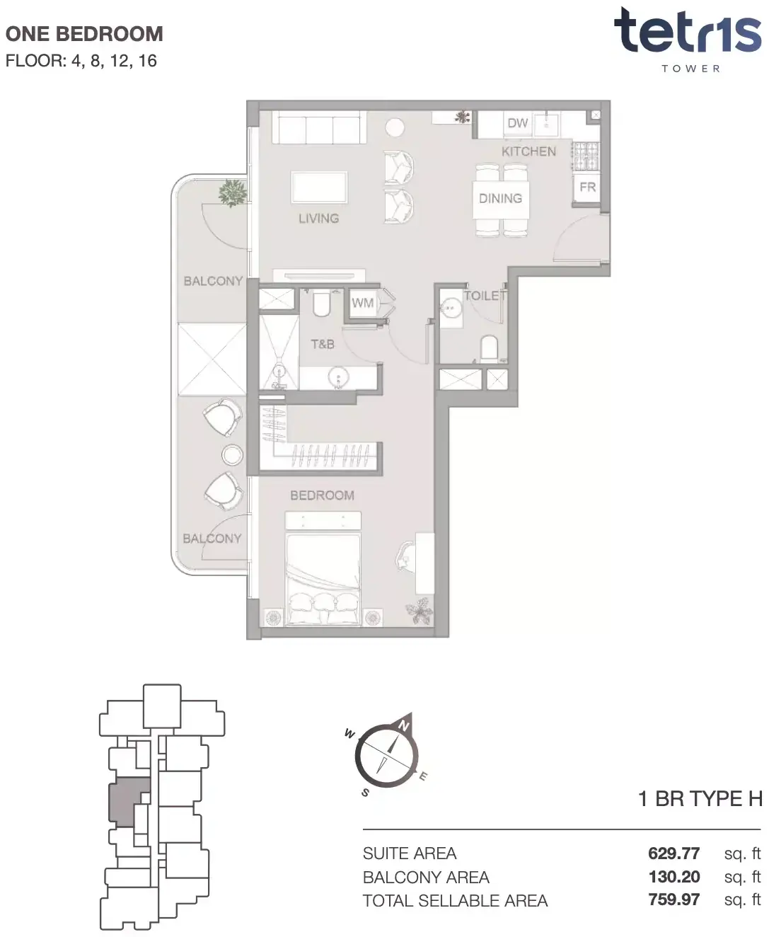 Планировка — 1-спальная, 71 м²