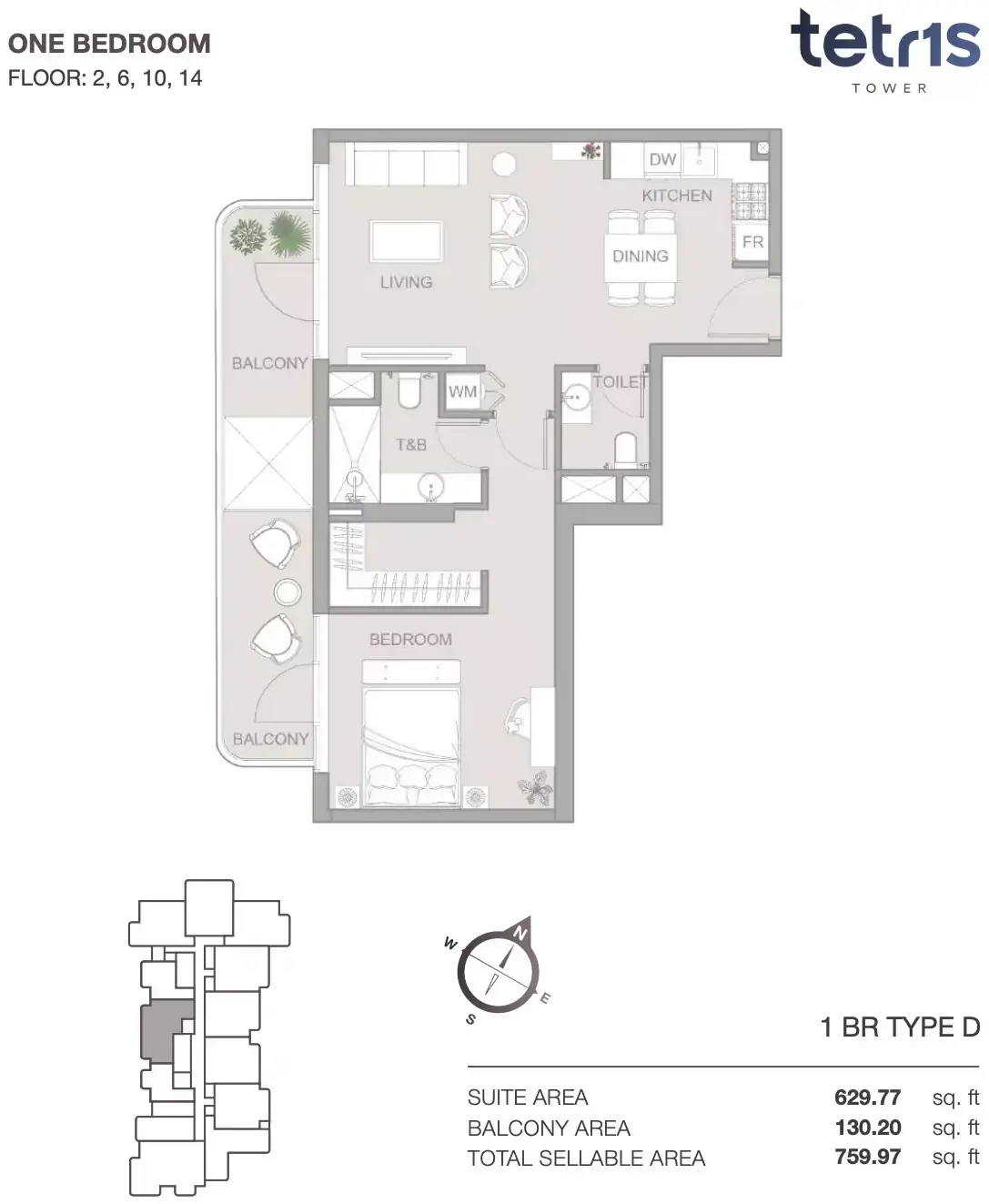 Планировка — 1-спальная, 71 м²