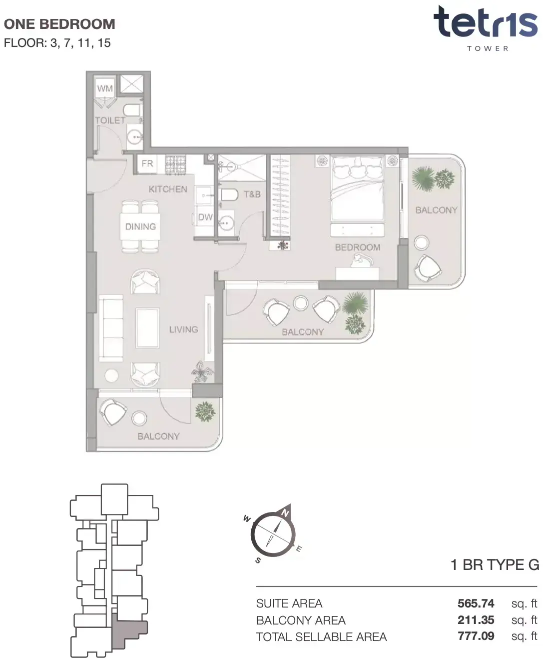 Планировка — 1-спальная, 72 м²