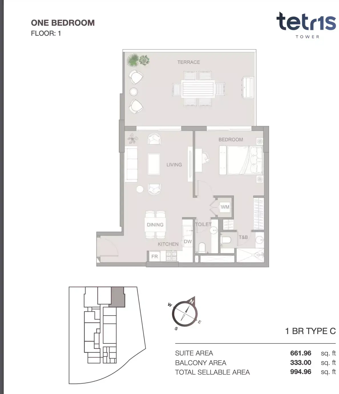 Планировка — 1-спальная, 92 м²