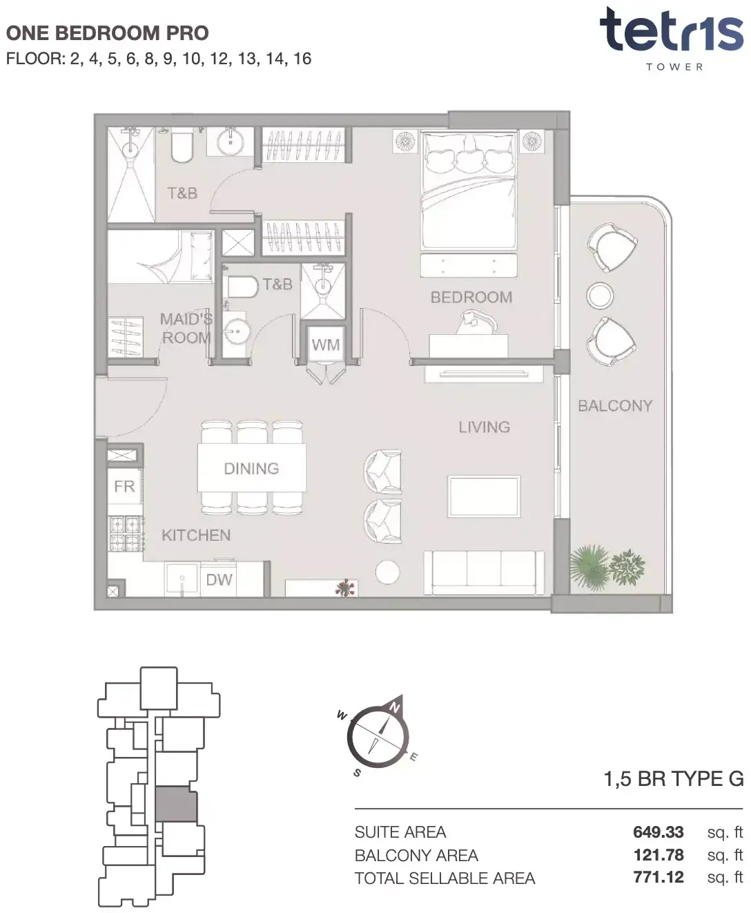 Планировка — 2-спальная, 72 м²