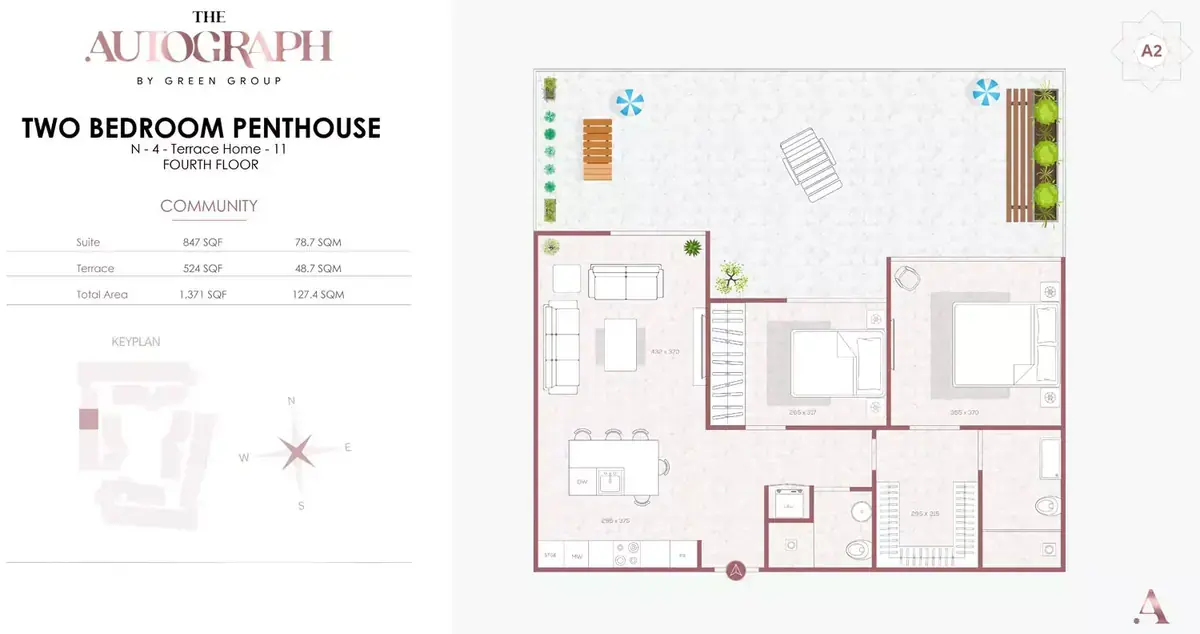 Планировка — 2-спальная, 127 м²