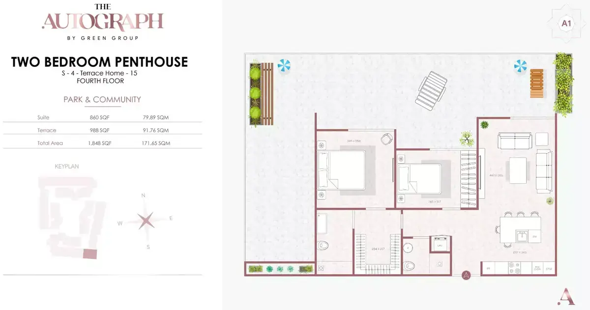 Планировка — 2-спальная, 172 м²