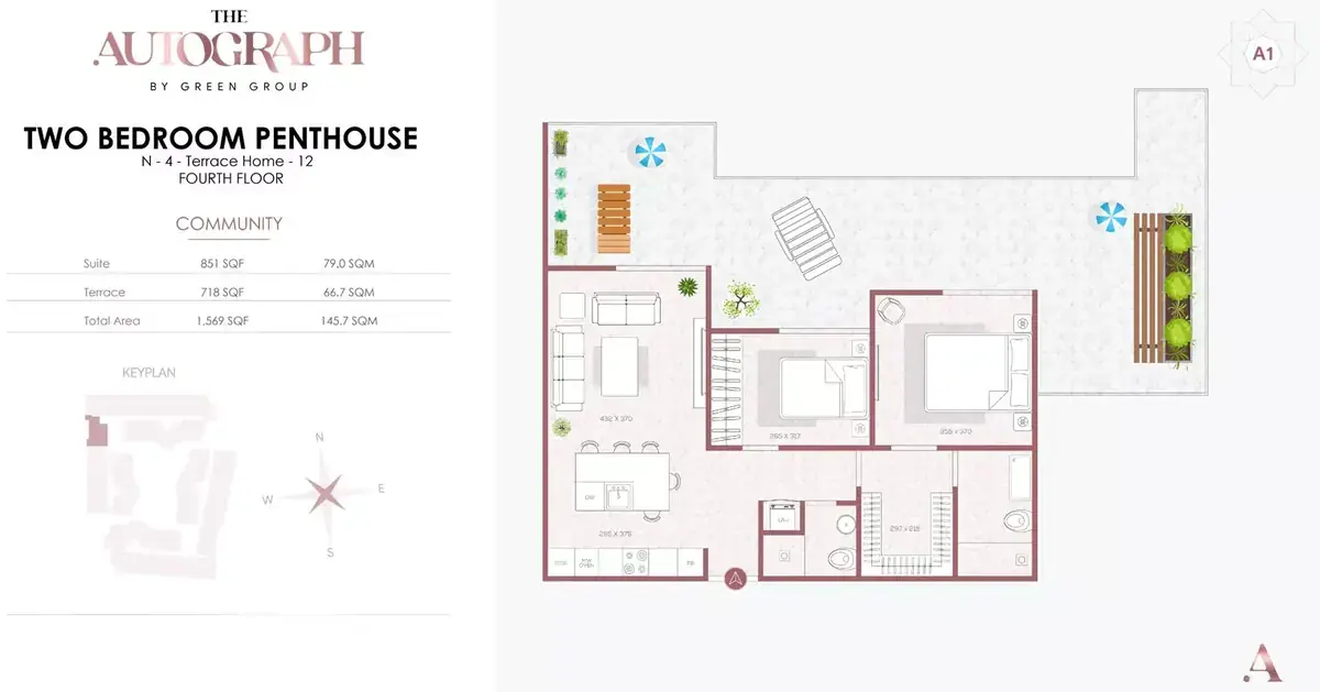 Планировка — 2-спальная, 146 м²