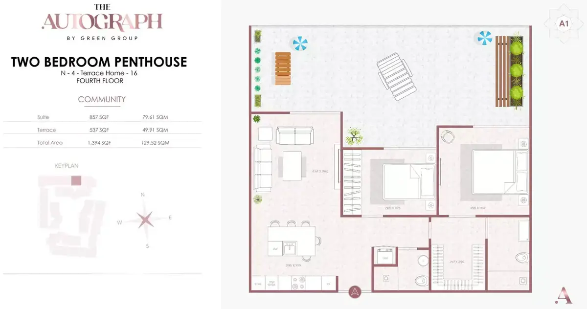 Планировка — 2-спальная, 130 м²
