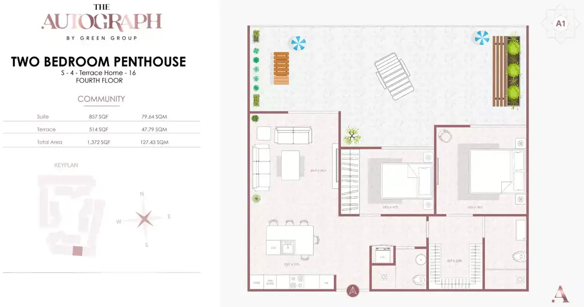 Планировка — 2-спальная, 127 м²