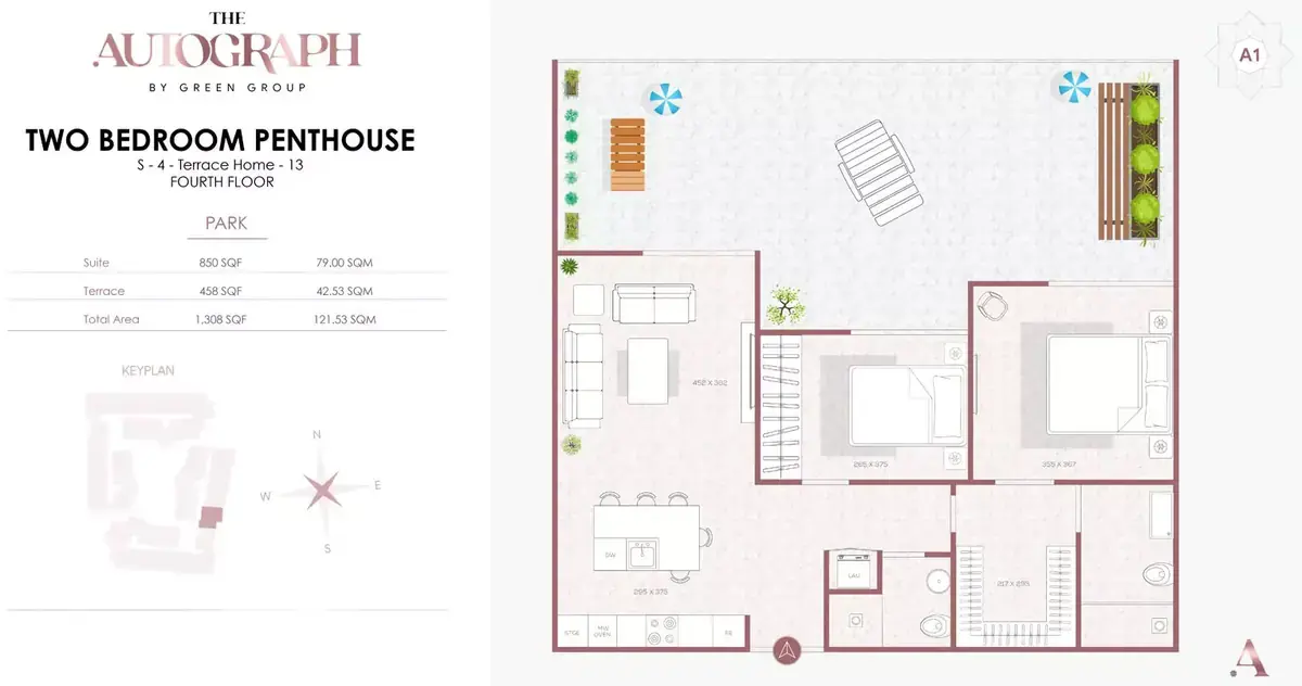 Планировка — 2-спальная, 122 м²