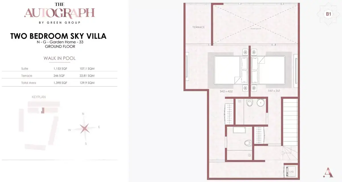 Планировка — 2-спальная, 130 м²