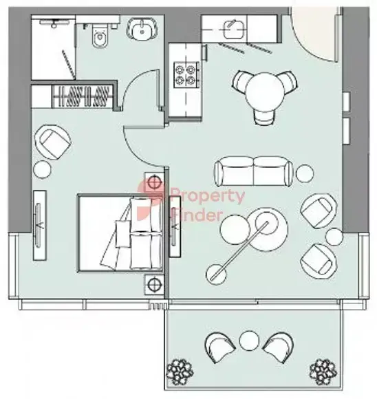 Планировка — 1-спальная, 58 м²