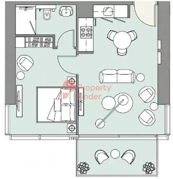 Планировка — 1-спальная, 58 м²