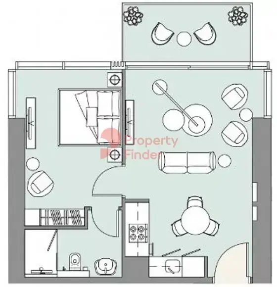 Планировка — 1-спальная, 58 м²