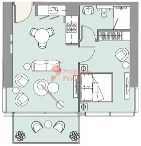Планировка — 1-спальная, 58 м²